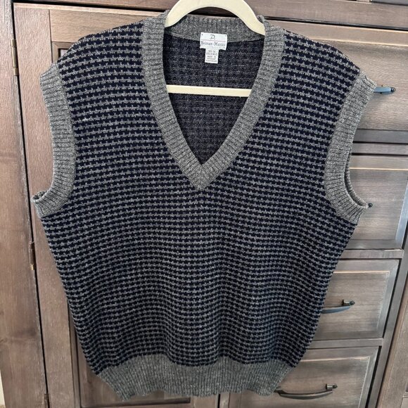 Vintage Neiman Marcus 100% Virgin Wool Sweater Vest Men’s Large Gray Navy - Picture 1 of 5